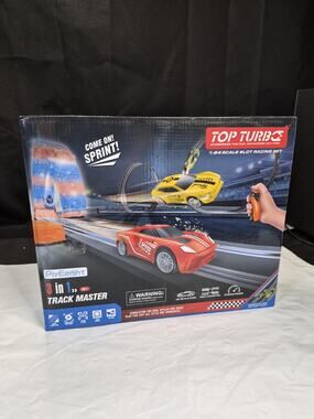 Top Turbo Elevated Split Track Upside Down Loop Slot Car Racing , Complete